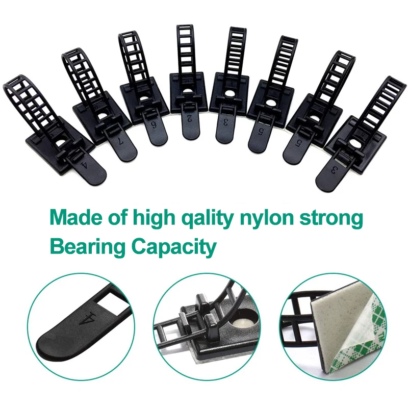 AMPCOM Adjustable Self-Adhesive Nylon Cable Tie mounts Cable Straps with Optional Screw Cord Clamps for wire management