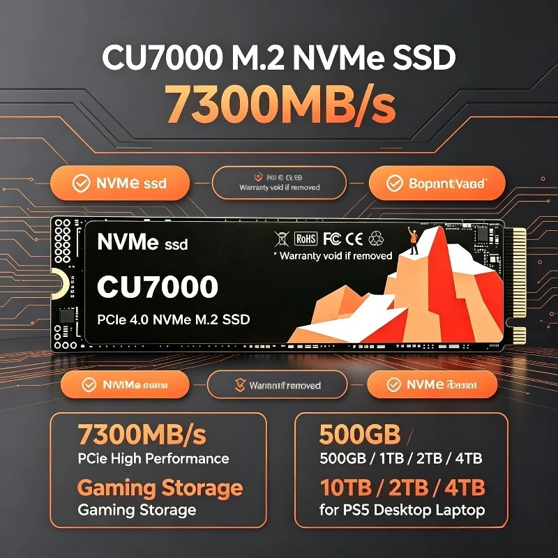 CU7000 SSD M.2 NVMe Internal Solid State Drive High Speed 7300MB/s PCIe 4.0 Gaming Drive Works for PS 5 Laptop PC Hard Disk