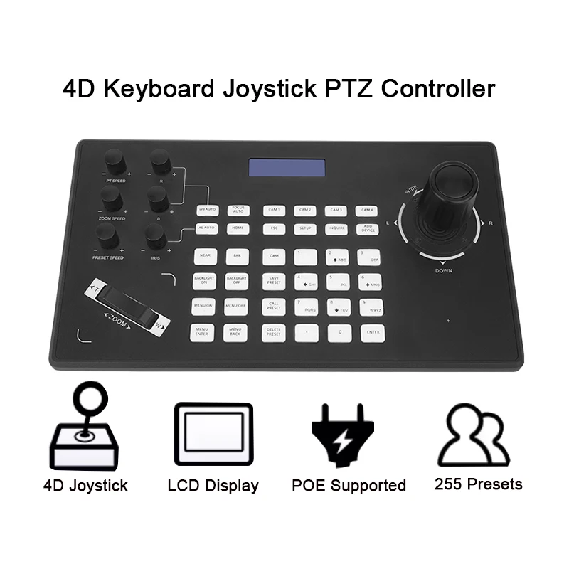 

PTZ 4D Joystick LCD Display Backlight Keyboard NDI IP POE Camera Keyboard Controller for Live Streaming