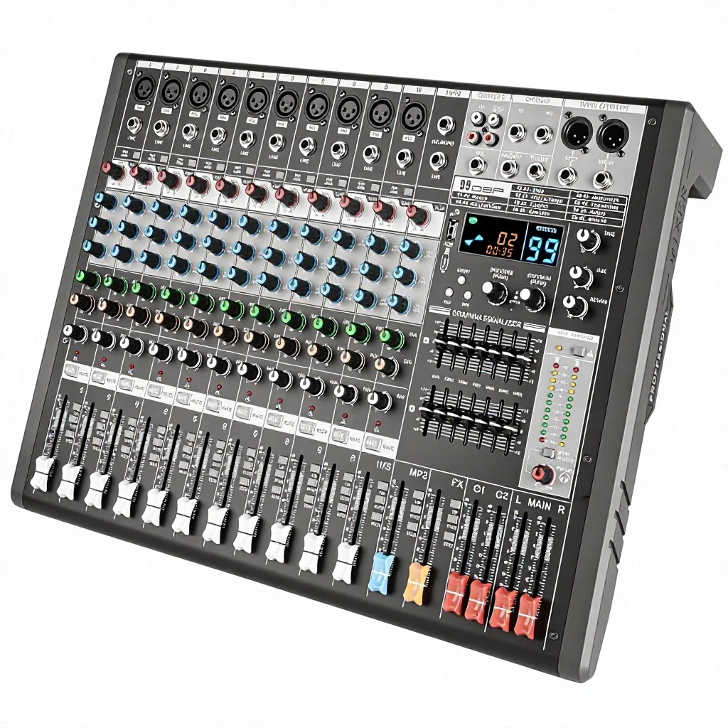 12-Channel for Mixer 99 DSP Effects MP3+7 Band Equalizer USB Recording Live/Stage/Wedding China