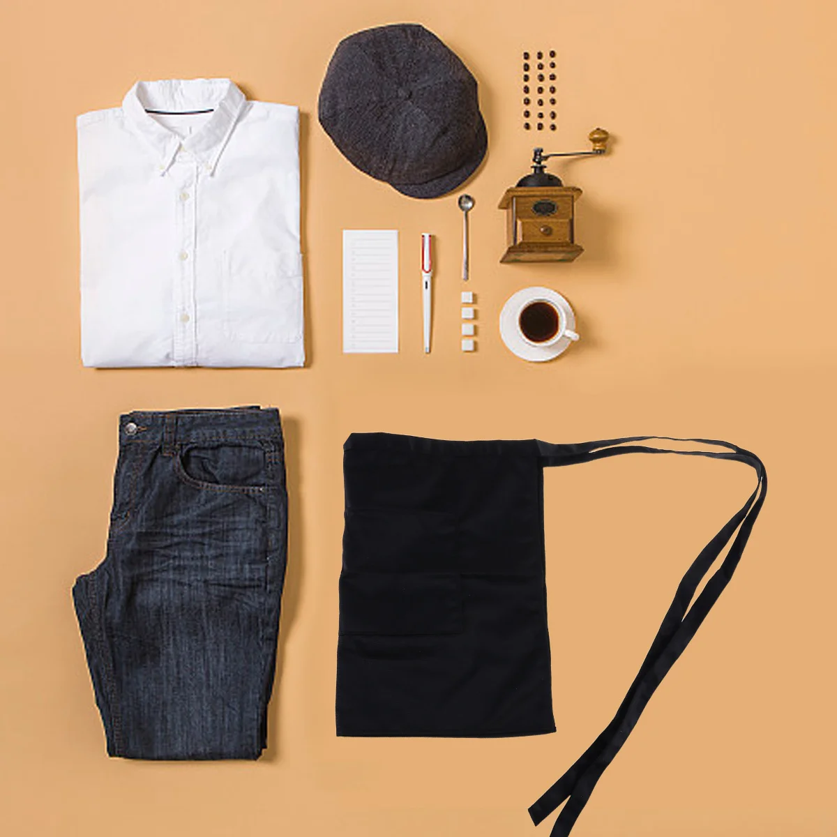 Kurze Schürze mit Tasche, Unisex-Design, schrumpffest, leicht zu waschen, ideal für Catering, Schulen, Küchen, Bars, Pubs, Restaurantpersonal