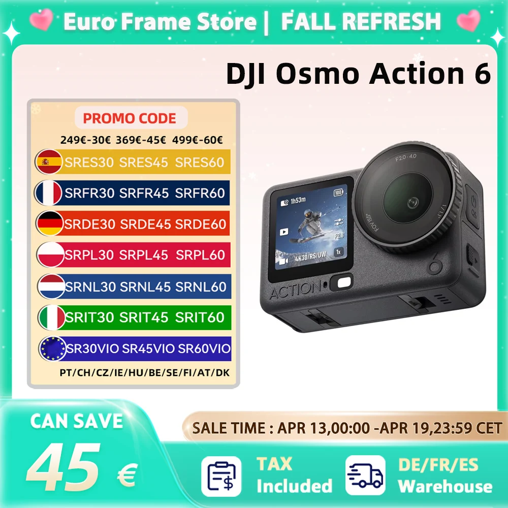 DJI Osmo Action 6 Action Camera Variable Aperture New 1/1.1-inch Square Sensor, New 4K Free Cropping Osmo Action 6