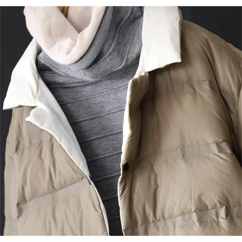 Herbst Winter Reversible Unten Mantel Frauen Warme Licht Dünne Weiße Ente Unten Jacke Parkas Weibliche Einreiher Puffer Outwears