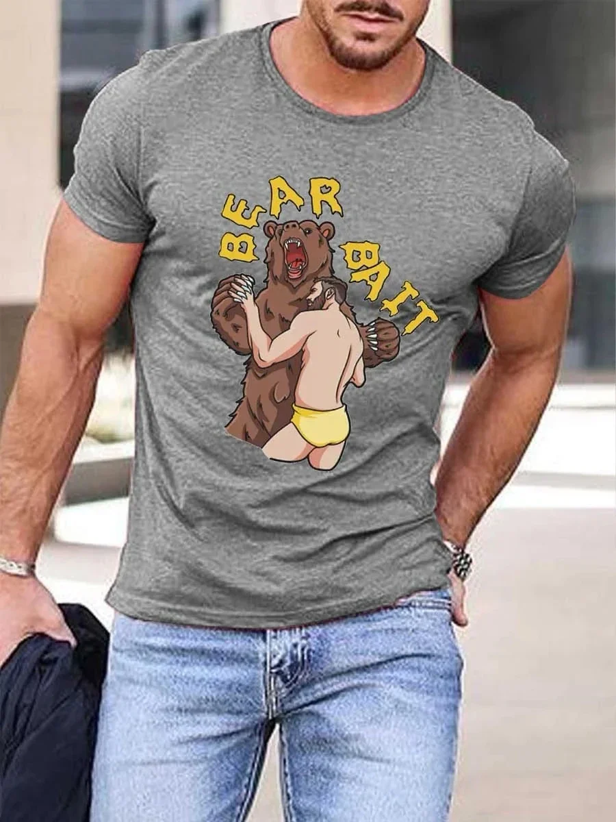 

2023 Summer Men's Printed Casual Crew Neck Short Sleeve T-Shirt Bear T-Shirt 3D Printed T Shirt