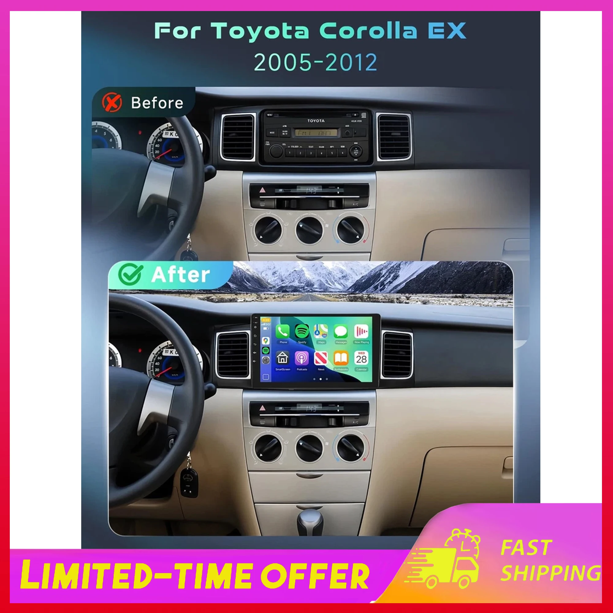 

9-inch Car Stereo Radio Android 15 GPS Navigation Car Player for Toyota Corolla 2005-2012 with Carplay Android Auto FM/RDS Multimedia Player