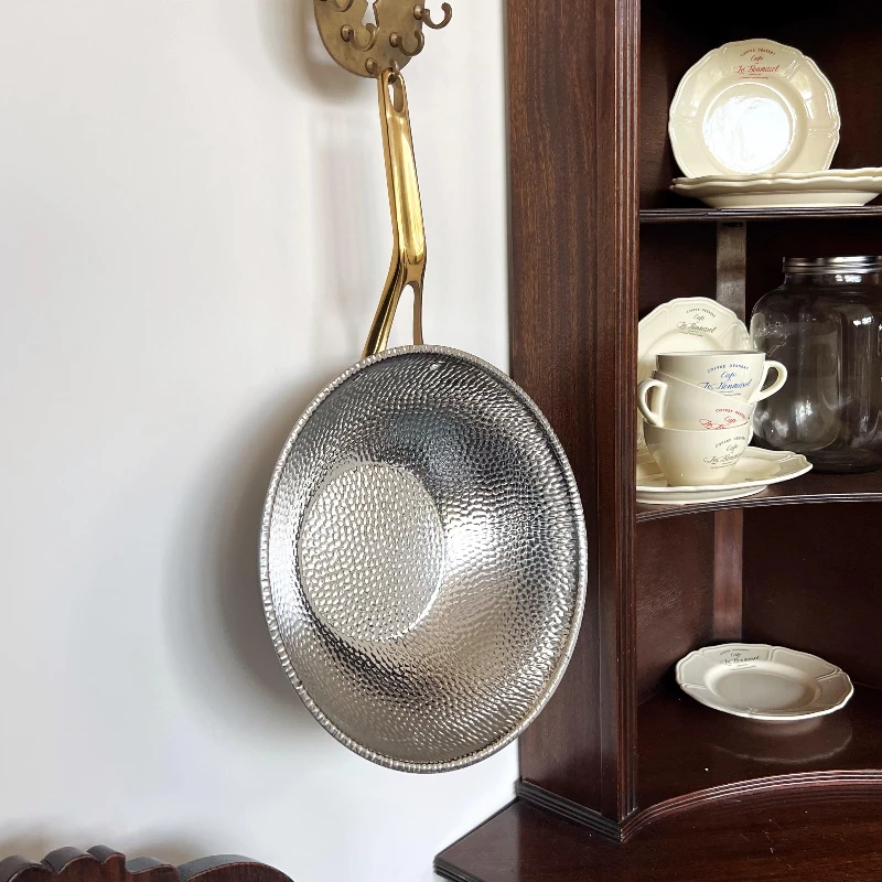 Stainless Steel Frying Pan Non Stick Hammered Finish Induction Cooktop Compatible French Style Skillet for Kitchen Cooking