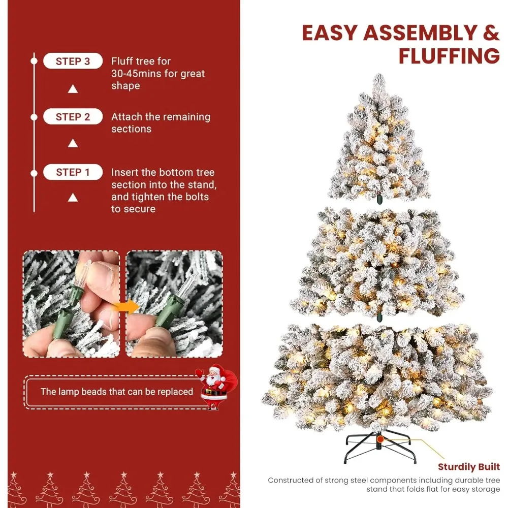 

7.5ft Pre-lit Flocked Spruce Christmas Tree with 350 Warm White Lights, Foldable Stand, 1170 Branch Tips, White
