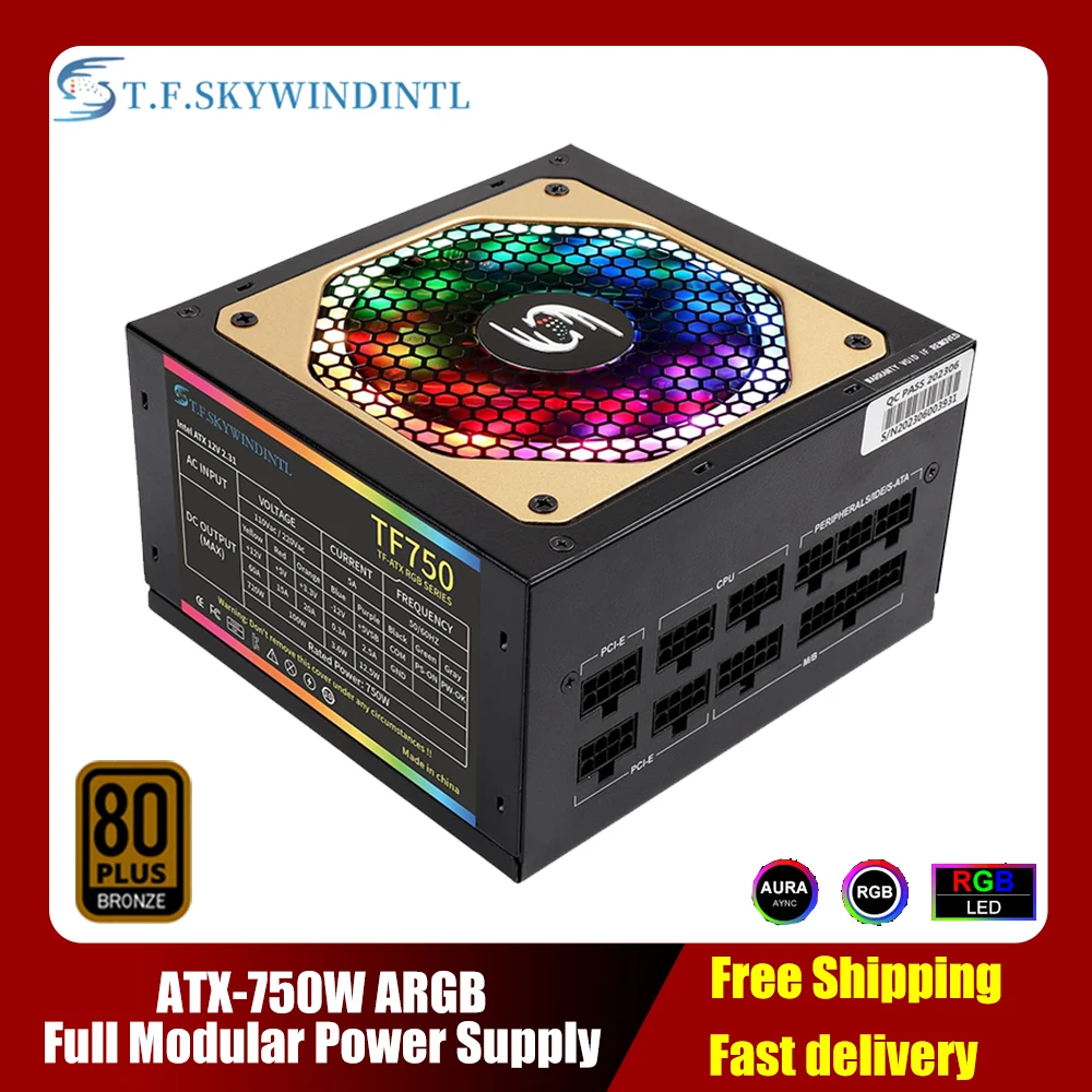

Блок питания ATX мощностью 750 Вт, полностью модульный, 80 PLUS, бронзовый, компьютерный игровой блок питания, поддержка двух процессора