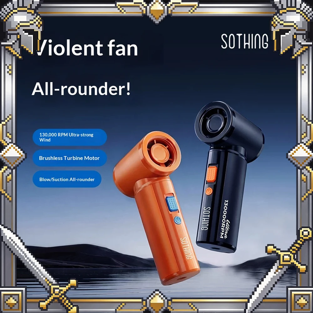 SOTHING Violent Fan Ultra Handheld Small Fan Turbine Blade 130,000 Rpm Super Strong Wind Handheld Fan Low Noise And Light Weight