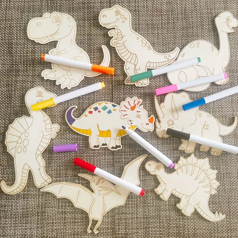 Unfinished Wooden Dinosaur Animal Laser Cut, DIY Craft Party Deco Art Deco Room Decor, Kindergarden Pre-school Drawing