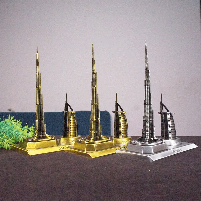 Burj Khalifa de Metal, modelo de Hotel árabe Burj Al, adorno combinado decorativo, escultura arquitectónica de Dubái, artesanía de mesa