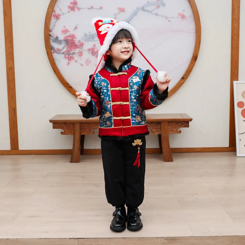 

Children Wear New Winter Boy Baby Traditional Chinese Style Ethnic Style Han Clothing Tang Suit Thick Jacket Pants Two Sets