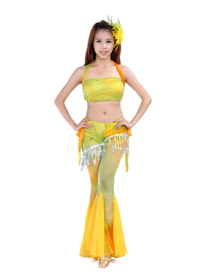 Tie-Dye Tassel Pants Set Belly Dance Costume Practice Dream Set Dance Accessories Stage Performance Dance Prop Sexy