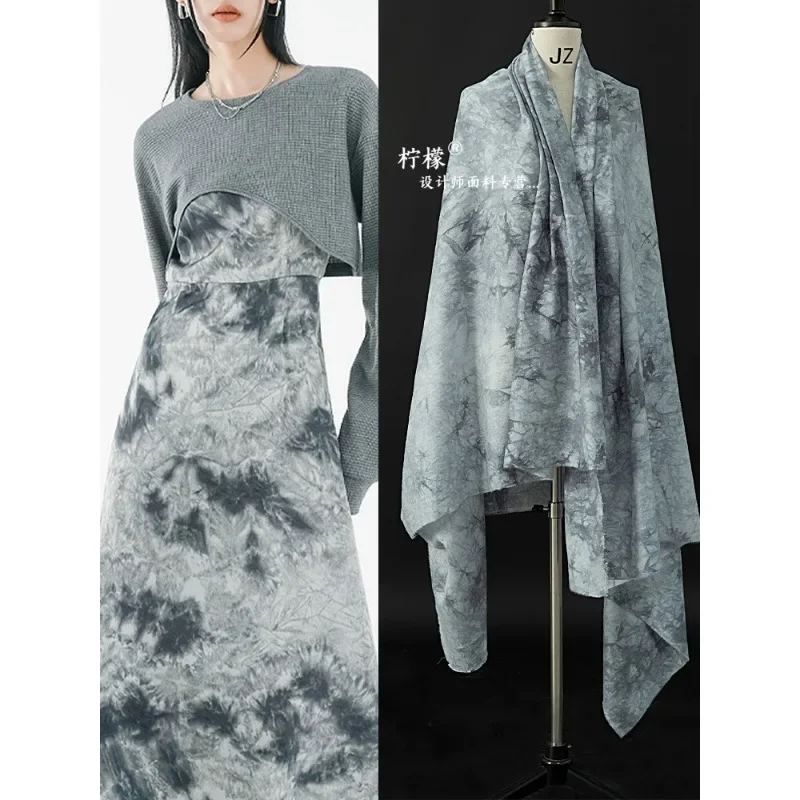 Lyocell Ink Tie Dye Fabric Gray Retro Vintage Vintage Creative Shirt Dress Clothing Design Fabric