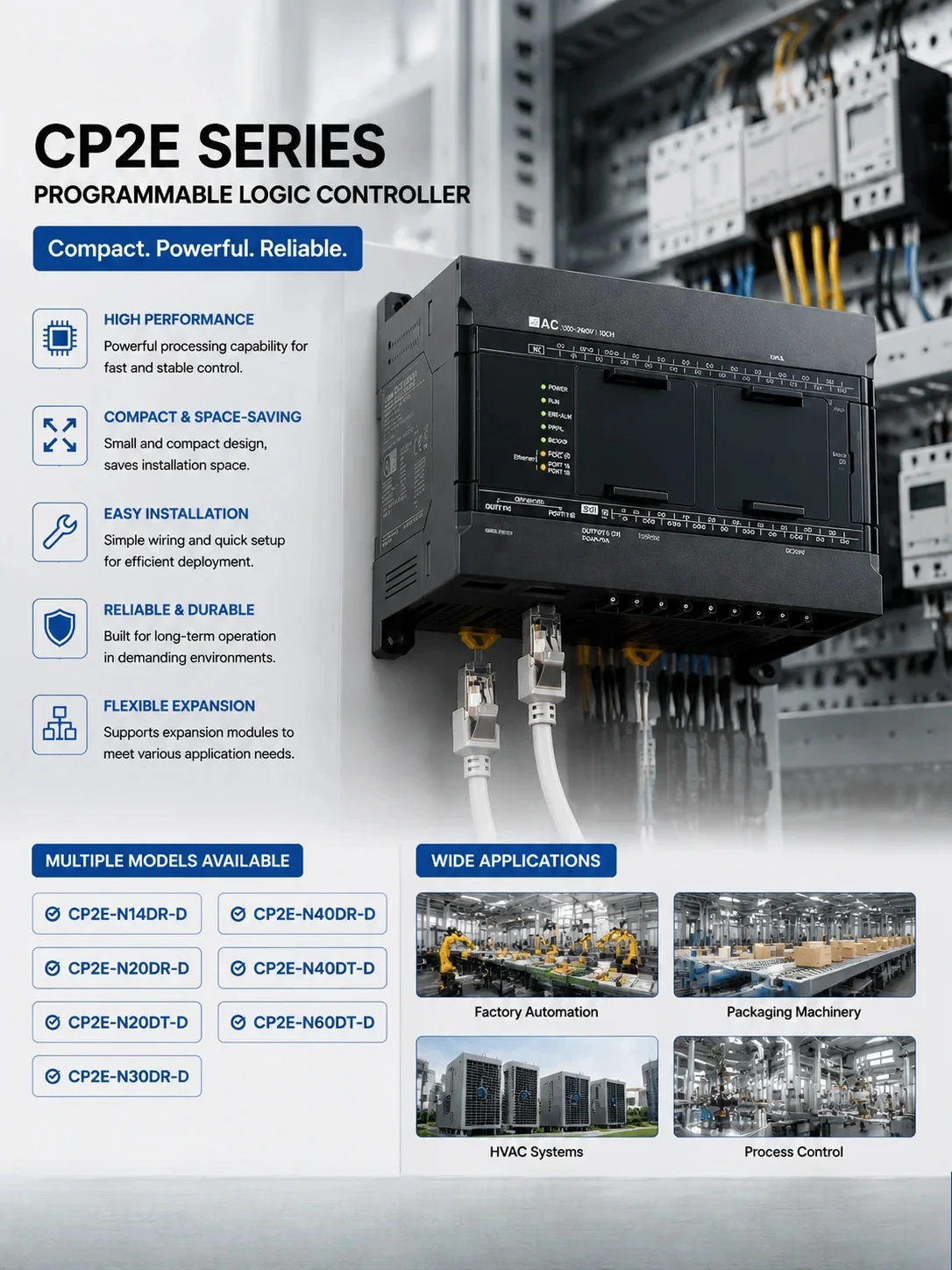 Original Omron PLC CP2E-N14DR-D CP2E-N20DR-D CP2E-N20DT-D CP2E-N30DR-D CP2E-N40DR-D CP2E-N40DT-D CP2E-N60DT-D Programmable Logic