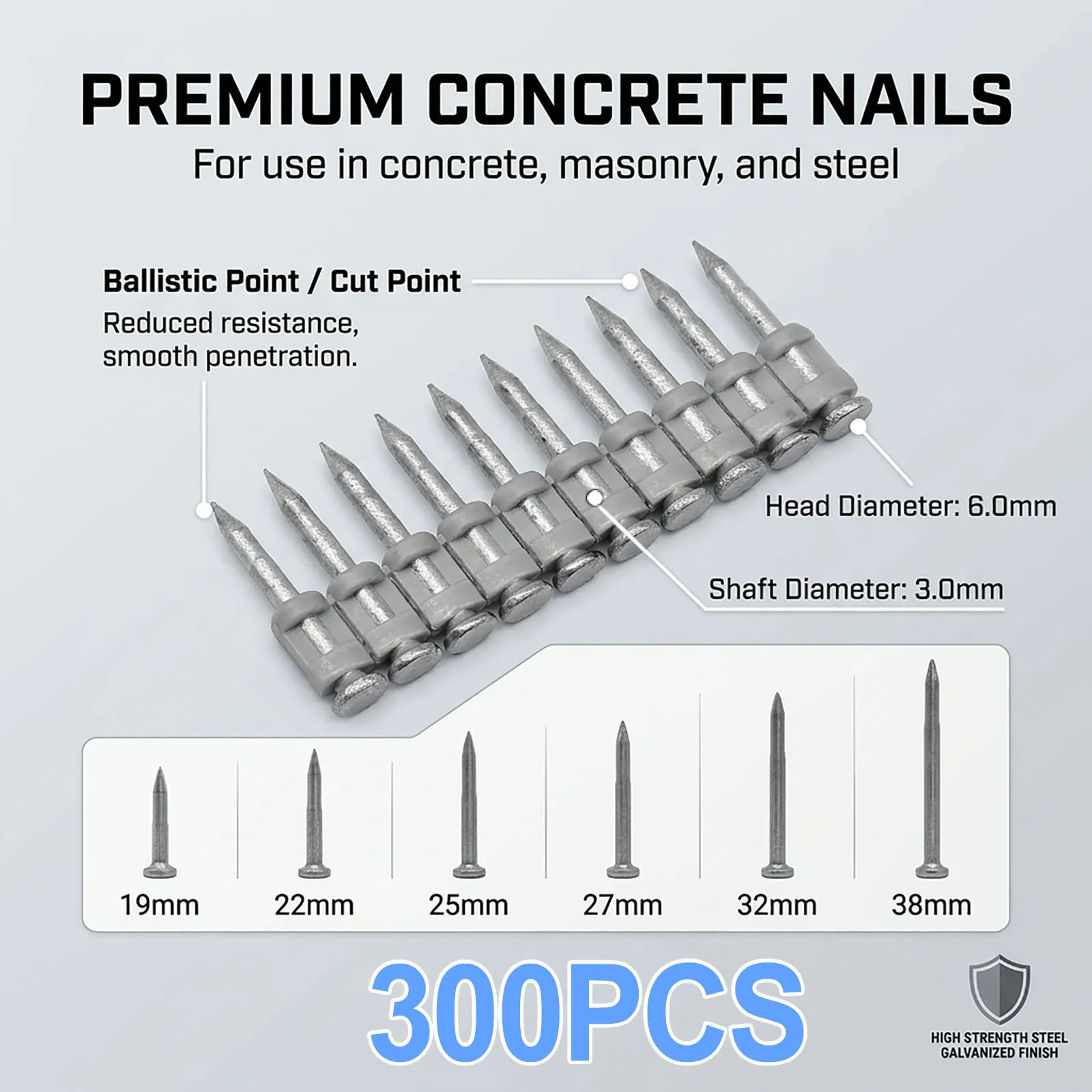 

Construction Fastening Pins 3.0mm Steel Strip Nails 300PCS 19-38mm For Gas Powered Installation Equipment