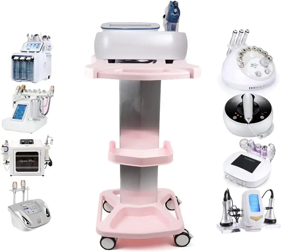 Pink Beauty Salon Rolling Trolley Cart, Mobile Metal+ABS Stand Holder Medical Instrument Spa Tattoo with Silent Universal Wheel