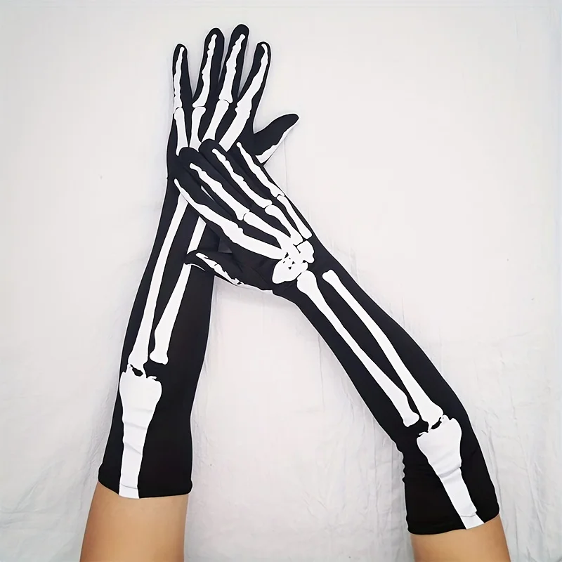Halloween Neutral Skull Gloves Halloween Long Elastic Full Finger Gloves Party Costume Role Playing Funny Gloves