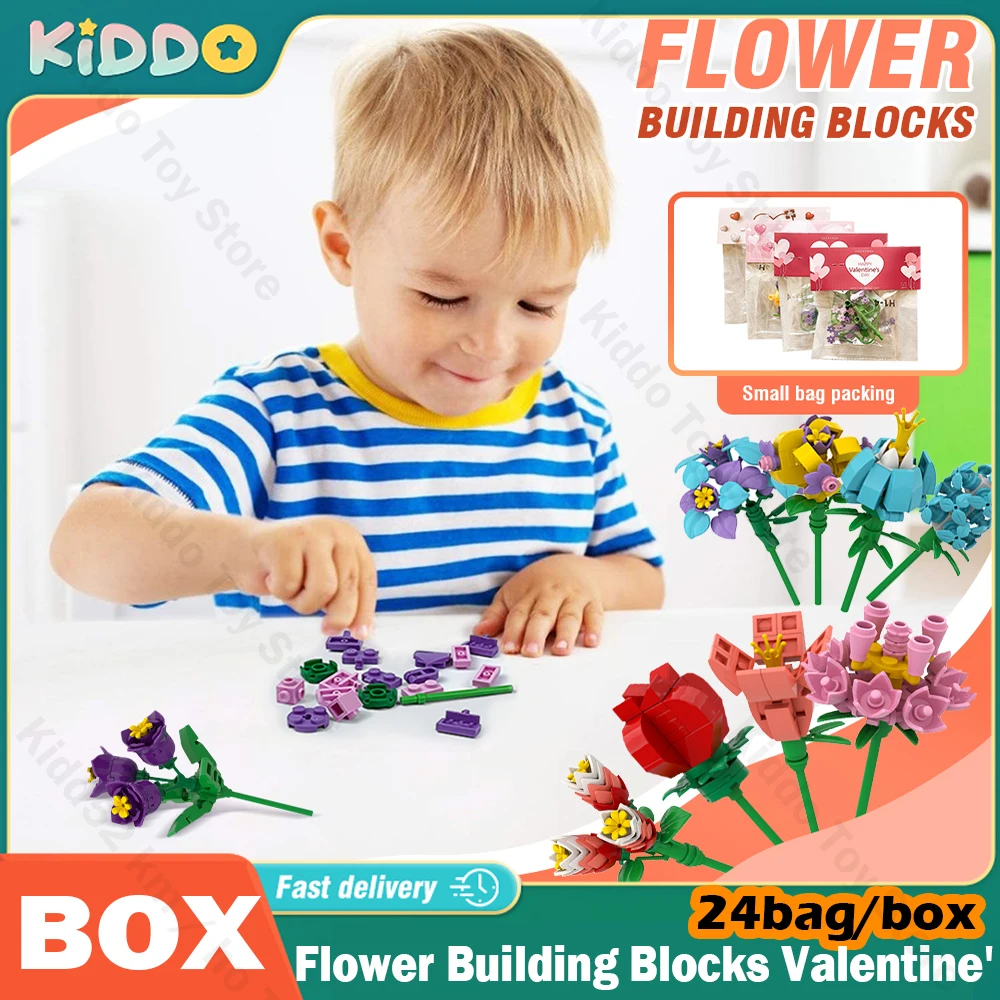 

Pretty Flower Building Blocks Rose Valentine's Gifts 24 StylesLavender Peach Lily Of The Valley Tulip Bricks DIY Home Ornaments