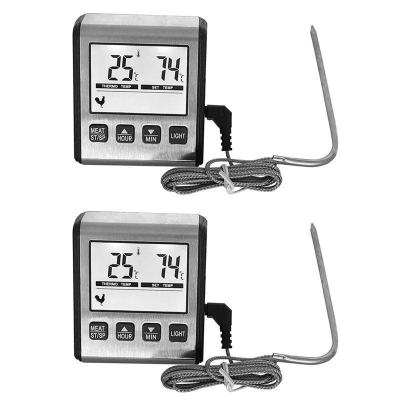 

A96I-2Pcs TP710 Цифровой термометр для приготовления мяса, большой термометр для еды с ЖК-подсветкой и зондом из нержавеющей стали