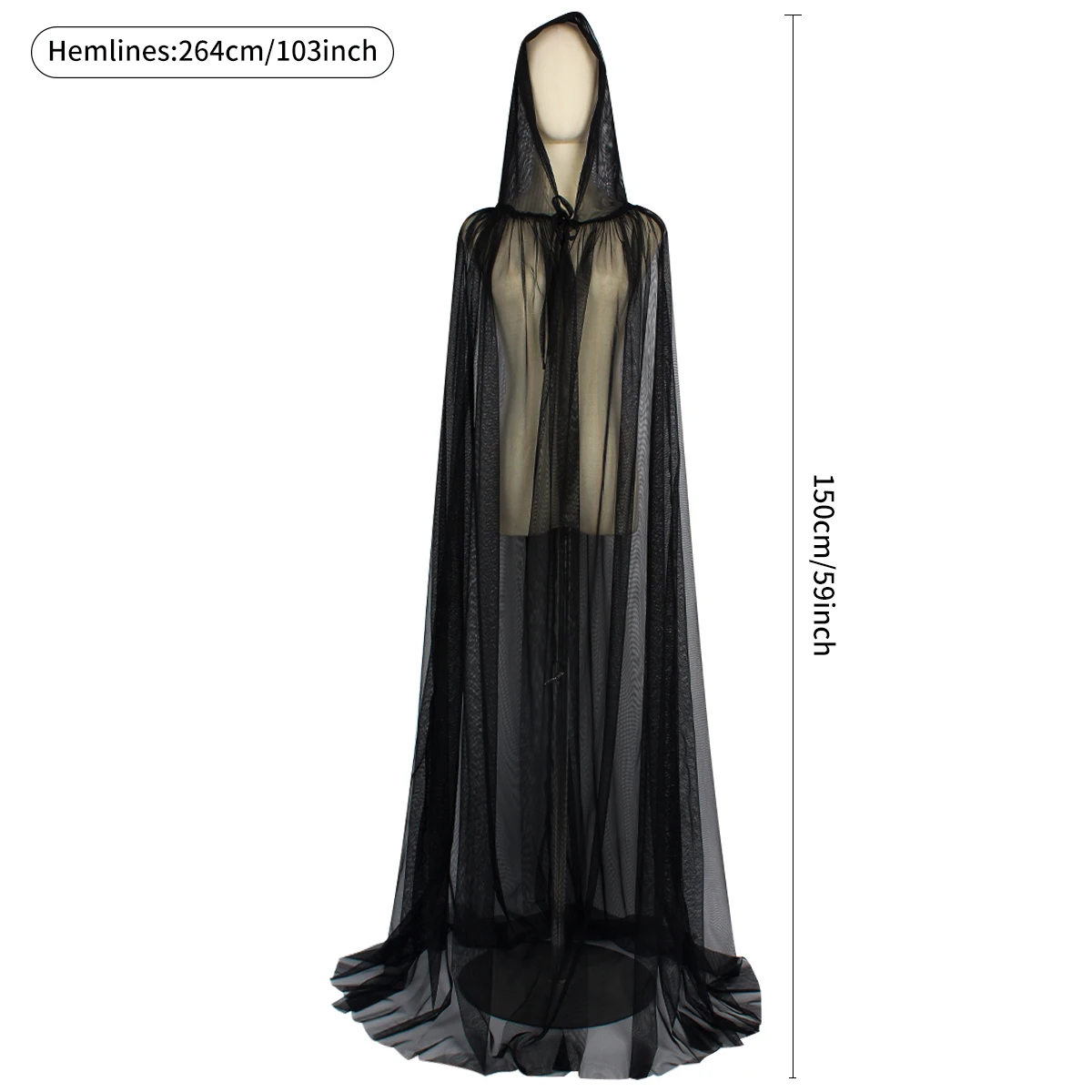 1pcs Witch Cloak Halloween Costume for Women Hood Tulle Cape Cloak Black White Red Wedding Bridals Floor Length Soft Mesh Cloaks