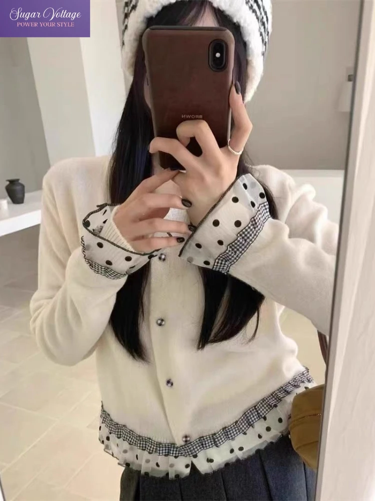 

Корейский шикарный ретро милый вязаный кардиган женский осенний с длинным рукавом мягкий элегантный модный повседневный свободный крой универсальный топ новый