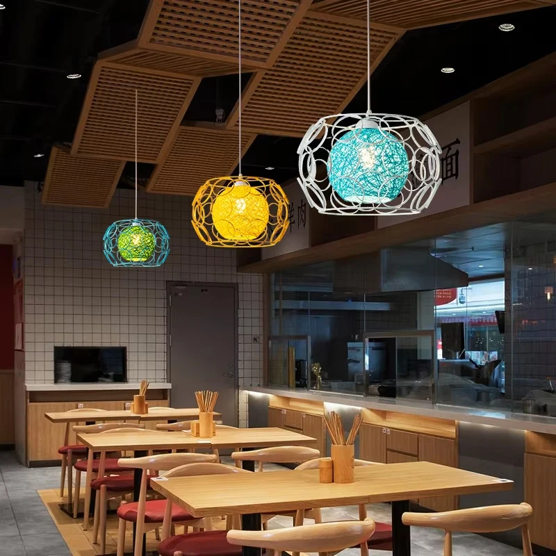 Creative Hemp Rope Ball Pendant Lamps Personalized Catering Restaurant Cafes Pendant Light Commercial Barbecue Shop Bar Lighting