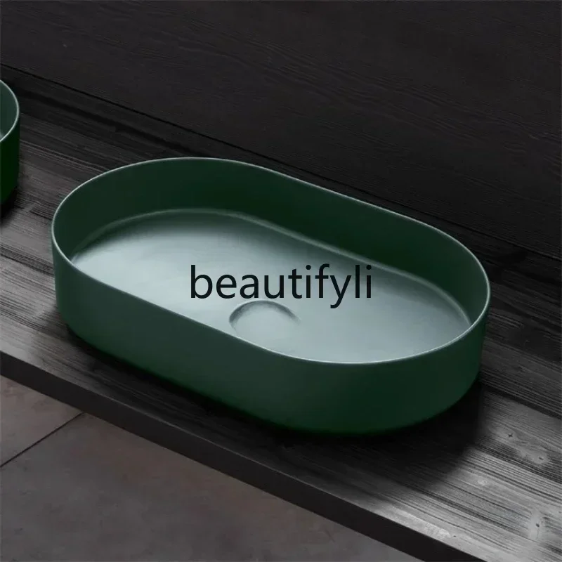 Hot sales Personality art olive green integrated balcony outdoor hand wash basin face wash table