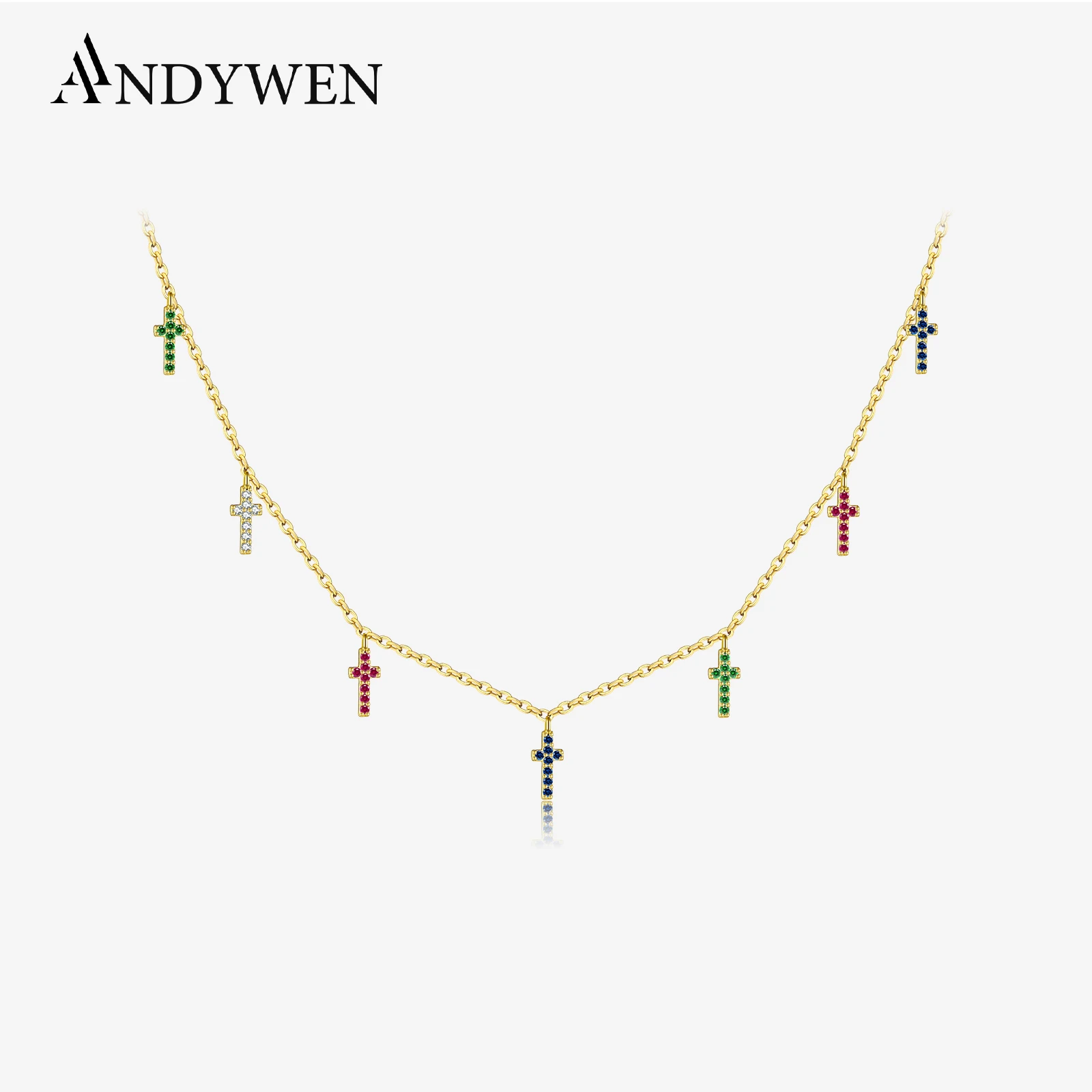 ANDYWEN 925 Sterling Silver Winter Black Zircon Cross Charm Choker Long Chain Necklace 2021 Fashion Jewelry Fine Party Tiny Jewe