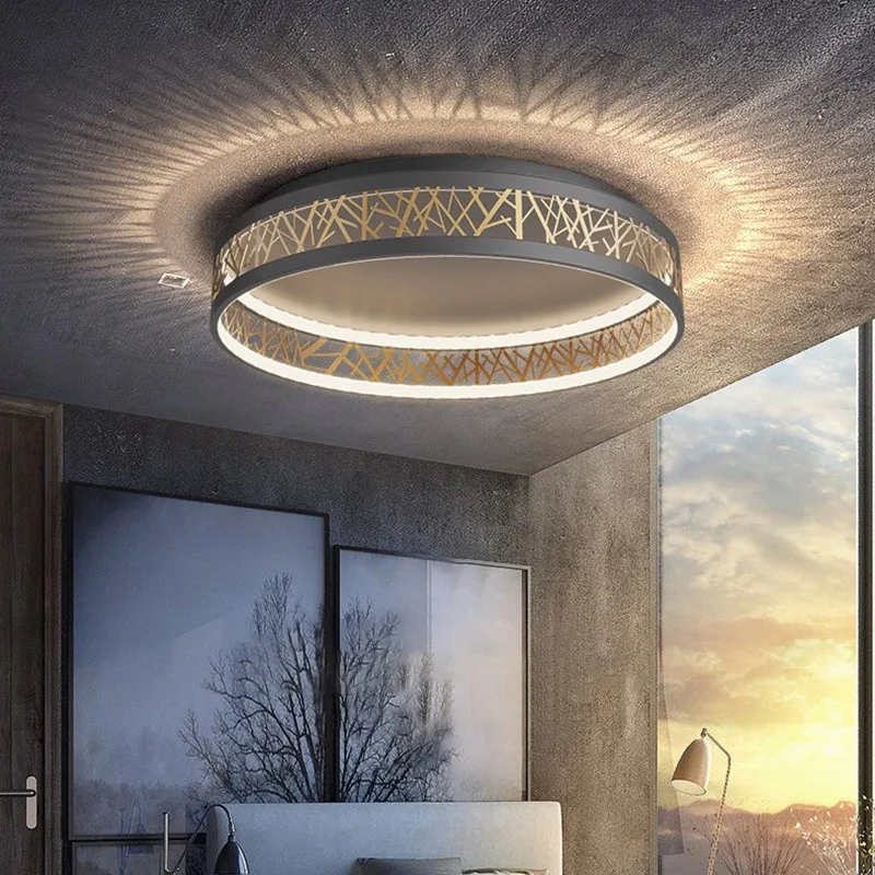 Round ceiling light LED hollow out black gold light fixture Bedroom Study Dimmable Hanging Light Decoration dining room lighting