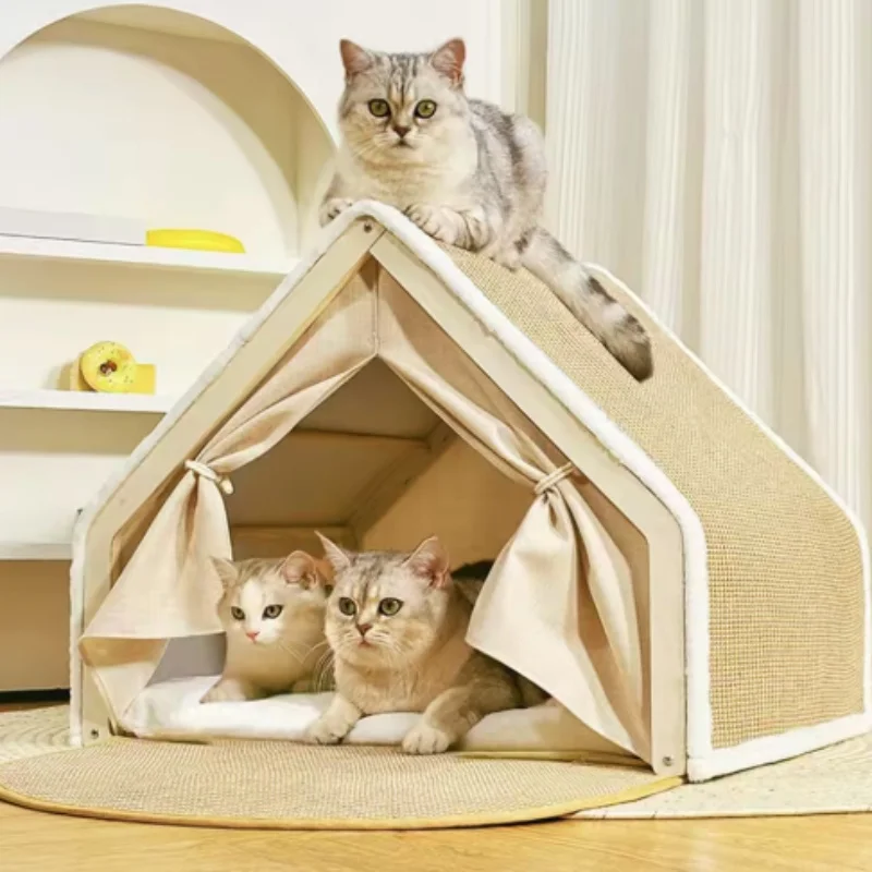 villa-invernale-calda-per-gatti-conchiglia-semi-chiusa-con-sacco-a-pelo-tiragraffi-materiale-in-sisal-senza-scarti