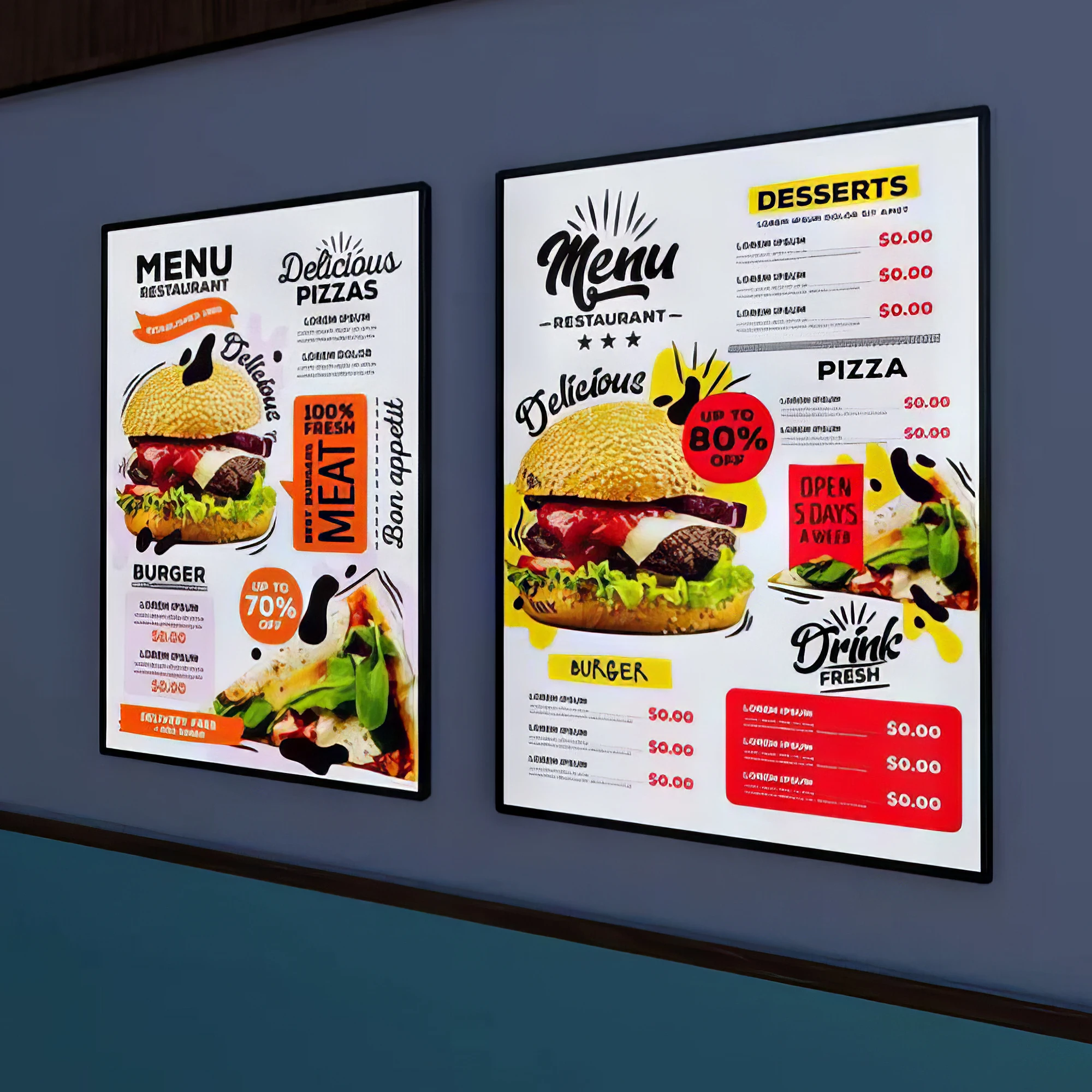 Fast Food Restaurant Equipment Sign Board LED Backlit Restaurant Menu Advertising Light Boxes Slim ultra Thin Light Box