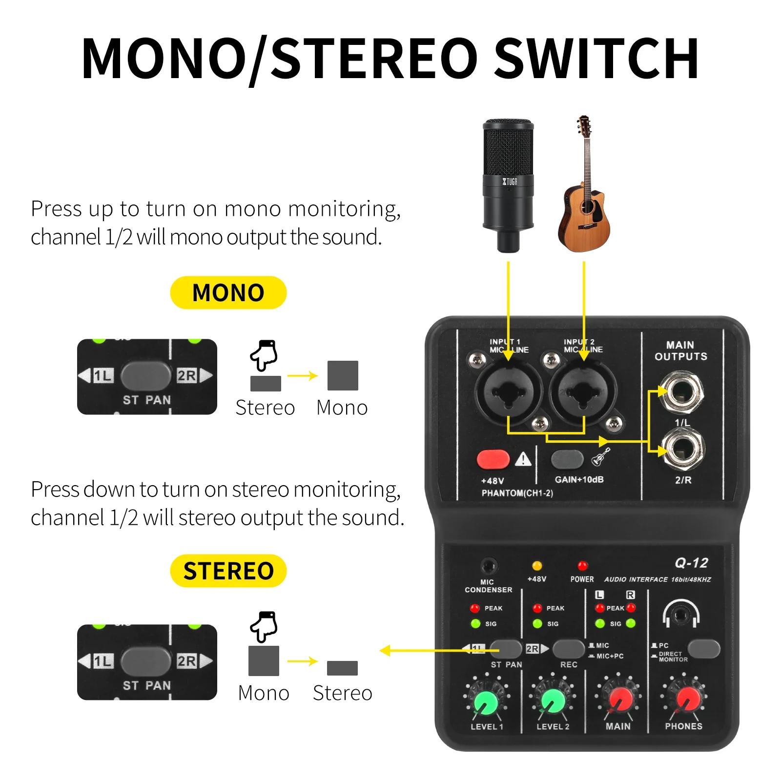 XTUGA monitoraggio professionale interfaccia Audio portatile a 2 canali Console per scheda Audio Mini MIXER USB per canto in Studio per principianti