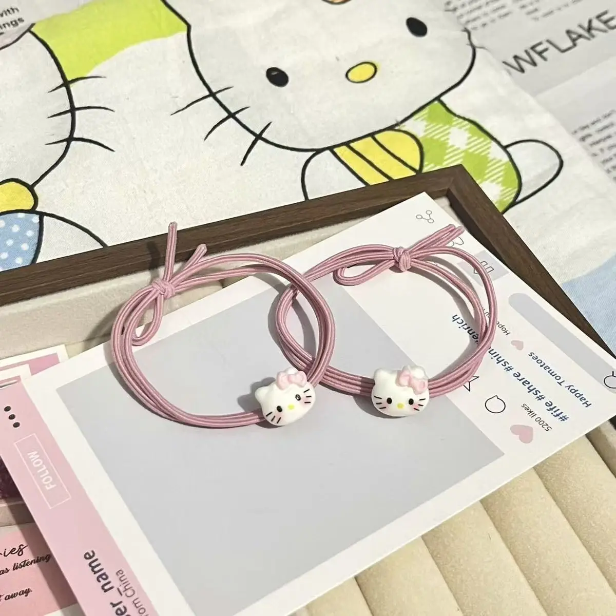 Cute Hello Kitty Pink Ins Bow KT Hair Ring Headband Cartoon Rubber Band Girl Hair Accessories Student Hair Rope Makeup Decor Toy view 5