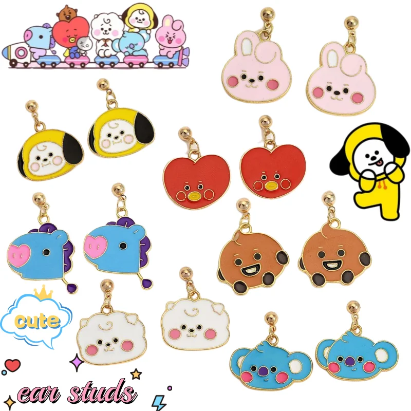 Boucles d'oreilles BT21 Chimmy Tata Koya RJ Hooky, modèle poupée de dessin animé aux couleurs vives, mignonnes pour les fans, idéales pour les jeunes filles.