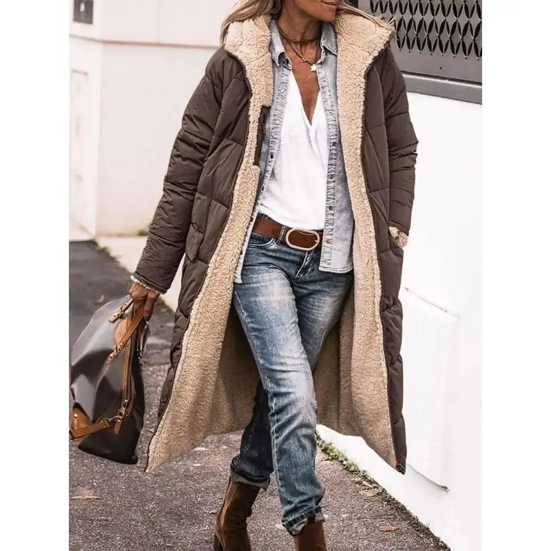 Women's Winter Hooded Quilted Jacket Reversible Regular Thickness down Jacket with Other Functions for Spring Season