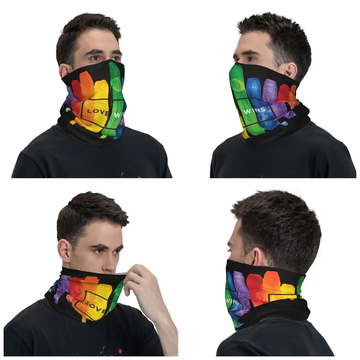 Custom Love Wins Rainbow LGBT Bandana Neck Gaiter for Ski Cycling Women Men Wrap Scarf Gay Pride Lesbian Headband Warmer