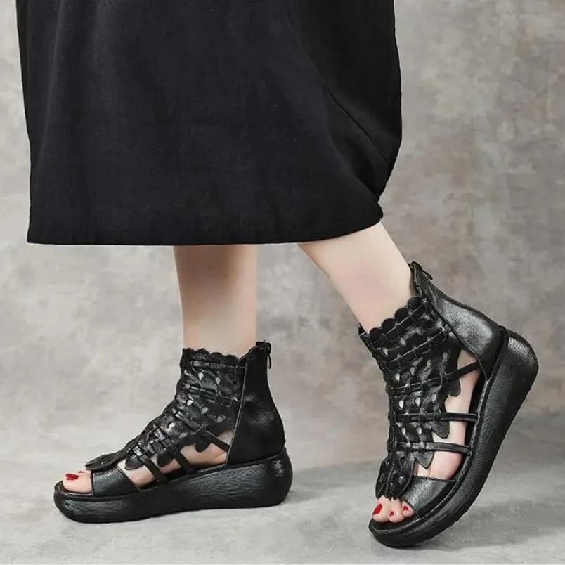 

2025 классические летние римские сандалии в стиле ретро, сандалии на платформе, удобная обувь на танкетке, женские модные сандалии