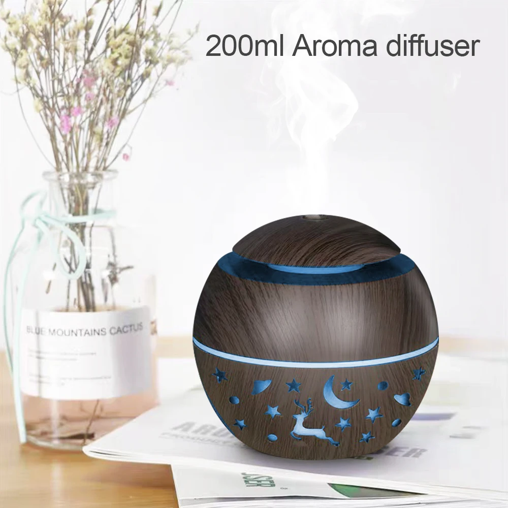 Mini umidificatore d'aria diffusore di aromi USB grano di legno olio essenziale elettrico aromaterapia umidificatore domestico odore con 2 oli. Per la casa
