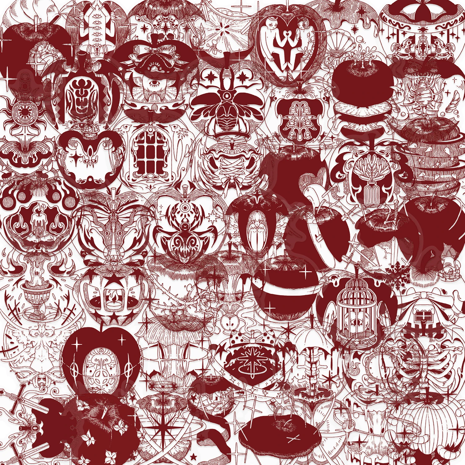 50개 빨간 사과 크리스마스 PET 스티커 DIY 장식용 전화 케이스, 책상, 헬멧, 방수 휴일 선물 스티커