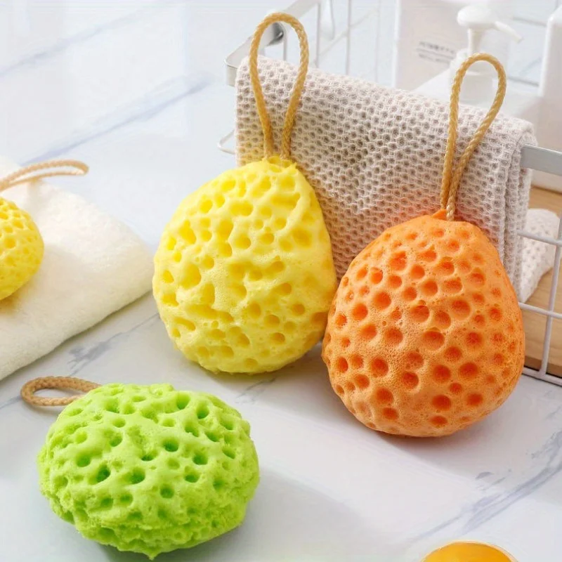 قطعة واحدة من إسفنجة حمام على شكل قرص العسل اليابانية - إسفنجة استحمام فائقة النعومة مع خلايا قرص العسل، قبضة غير قابلة للانزلاق، جسم تقشير لطيف