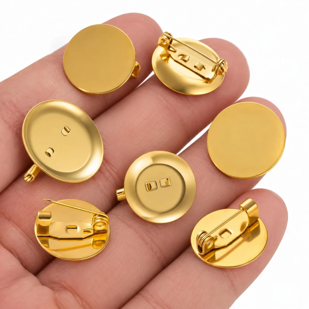 5pcs Stainless Steel Round Brooch Base Brooch Tray Blank Base Settings For DIY Clothing Sewing Brooches Jewelry Making Accessory