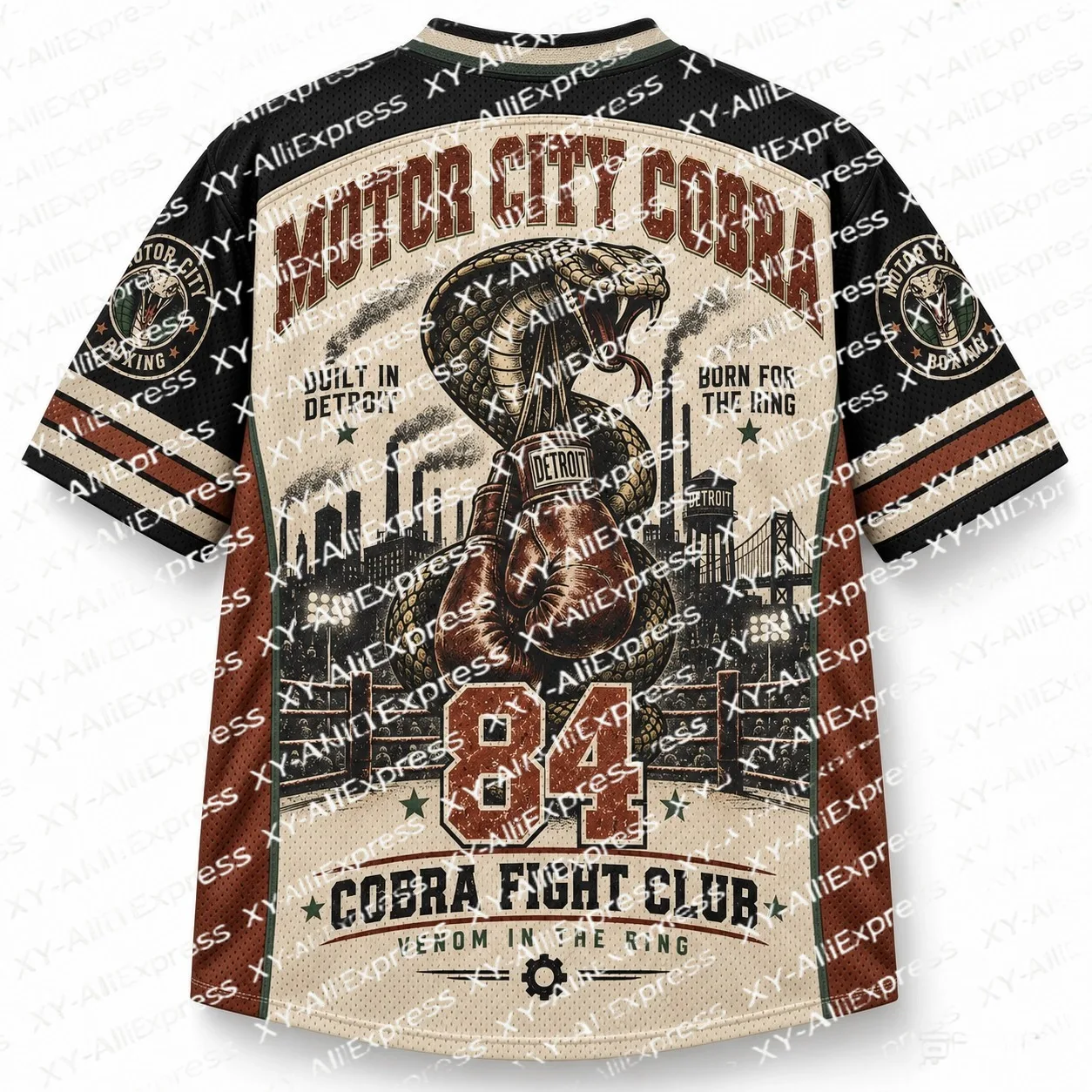 Men's Vintage Industrial Boxing T-Shirt Retro Cobra Glove Factory Scene Number 84 Print Quick Dry Breathable Casual Streetwear