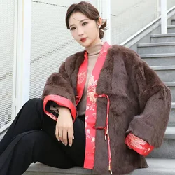 Autumn Winter New Rabbit Fur Coat Women Loose Han Elements Fur Integrated Costume Vintage Niche Fashion Overcoat Mid Length