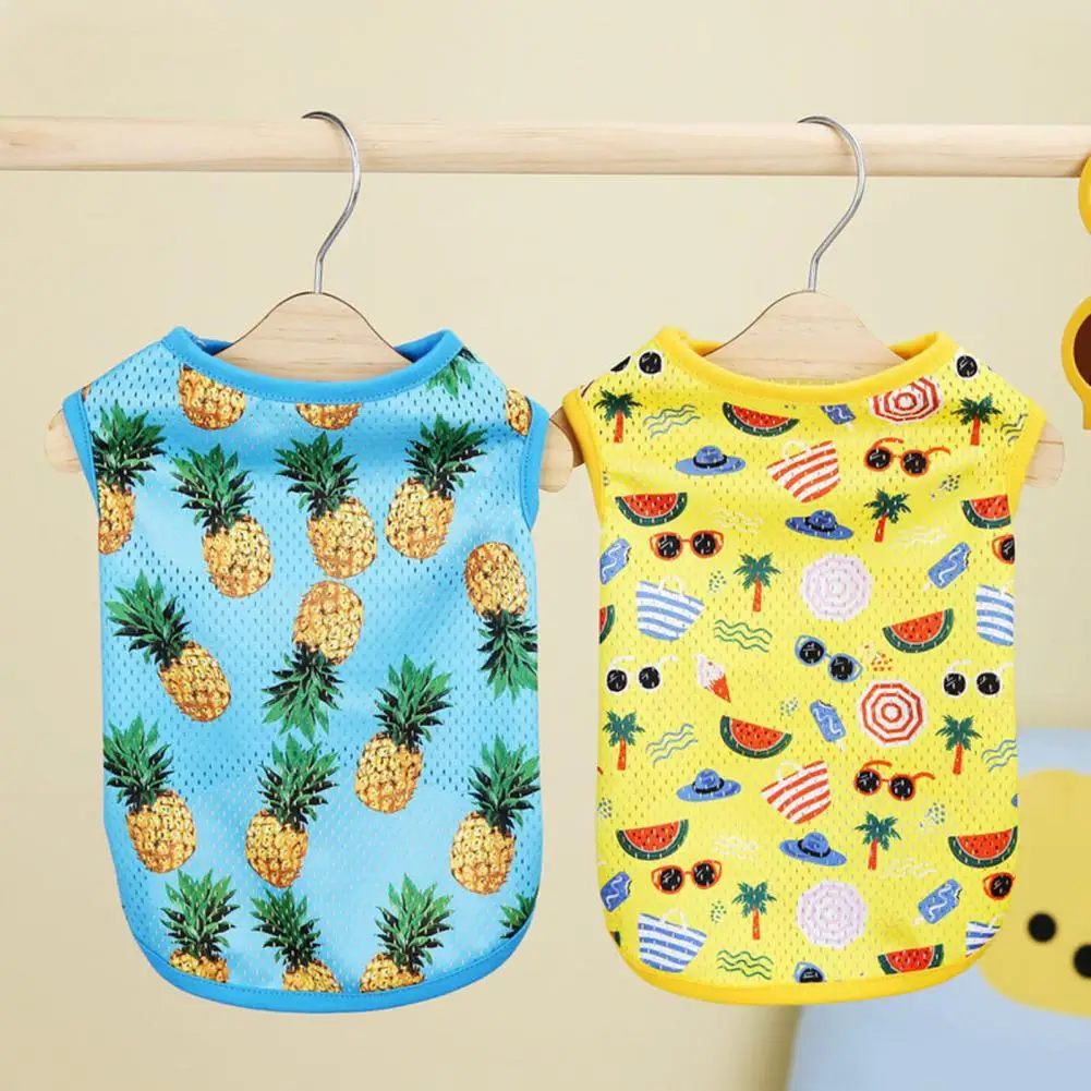 Pet Vest Sleeveless T-shirt Pineapple Print Puppy Dog Vest Shirt Round Neck Summer