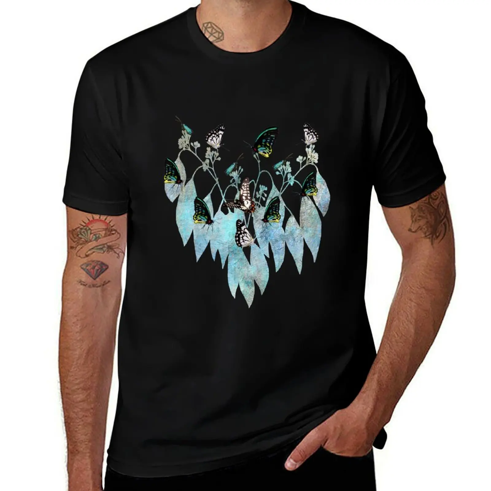 

Butterflies Dancing on Leaves T-Shirt t shirts cotton 100% man graphic t shirt man t shirt designer T-Shirt