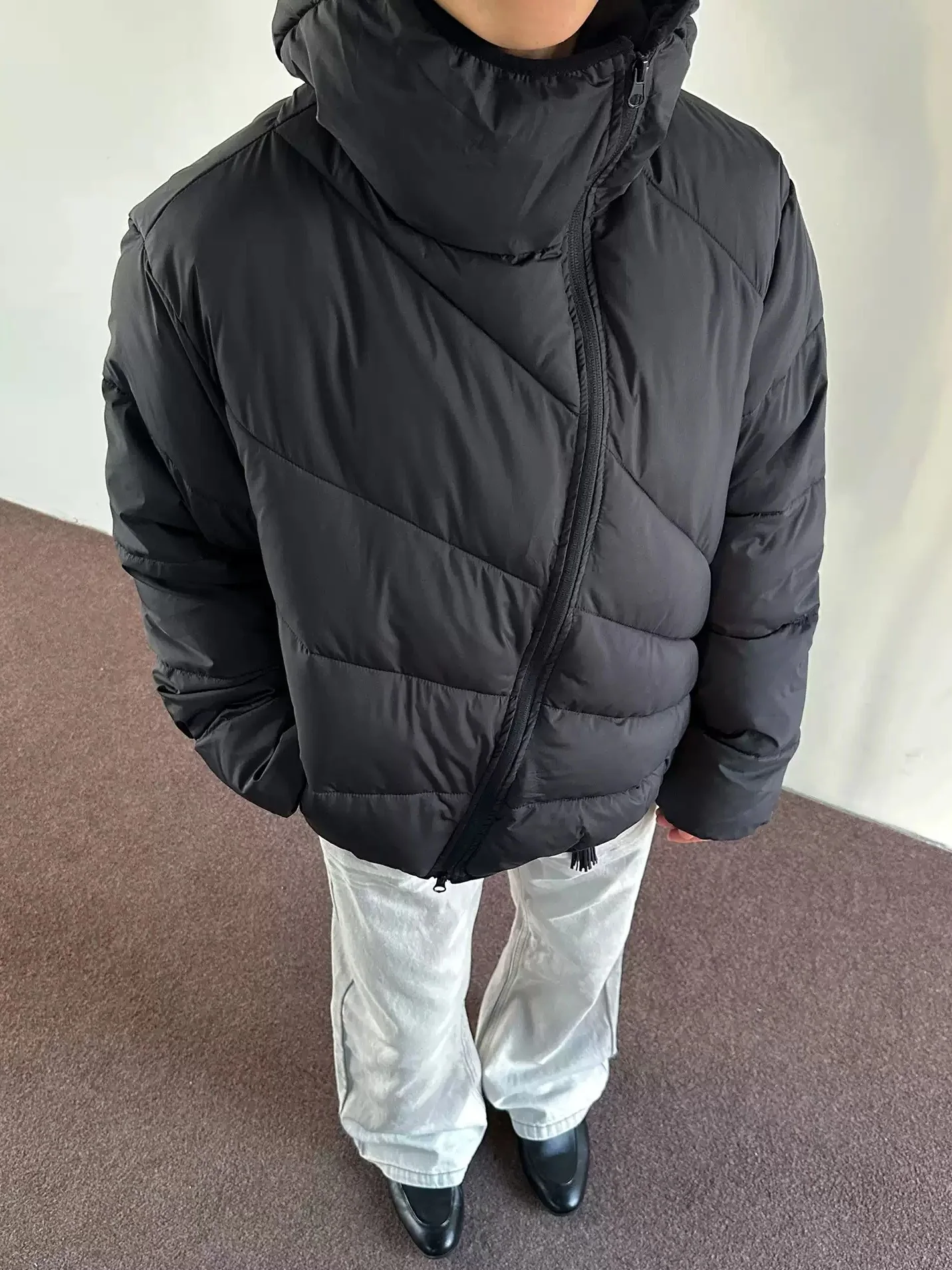 Cleanfit Men's Thickened Fleece Lined Air Layered Black Bread Coat Winter Warm Outdoor Casual Polyester Fiber Zipper Closure
