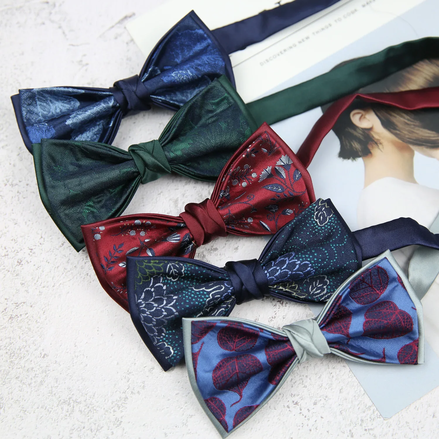 New Fashion Leisure 6*12CM Jacquard Bow Ties Men's Two-color Floral Bowtie for Gentleman Wedding Host Formal Suit Butterfly Knot