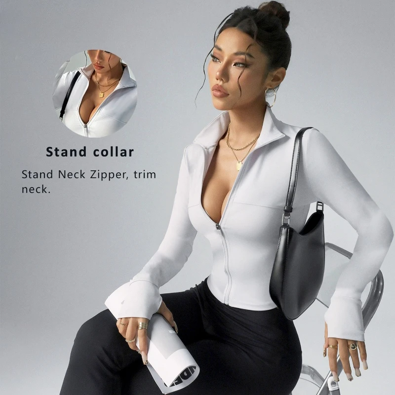 Women's Slim Fit Tracksuit Sports Jackets Full Zipper Yoga Crop Tops Long-sleeved Running Cycling Workout Jacket Fitness Outwear