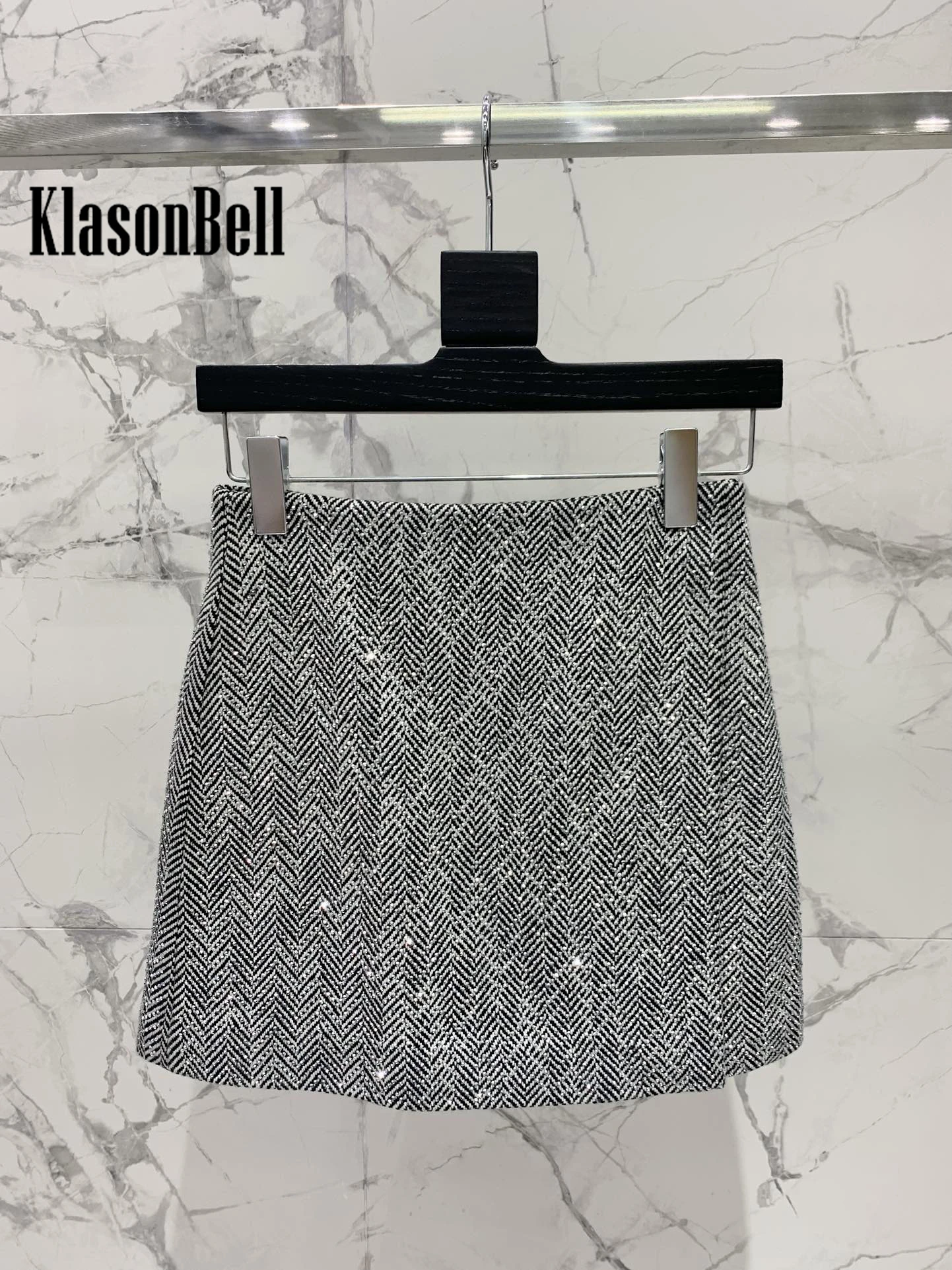 3.13 KlasonBell Fashion Diamonds Herringbone Worsted Wool Set Single Breasted Sashes Coat Or Strapless Camis Or Skirt Or Shorts